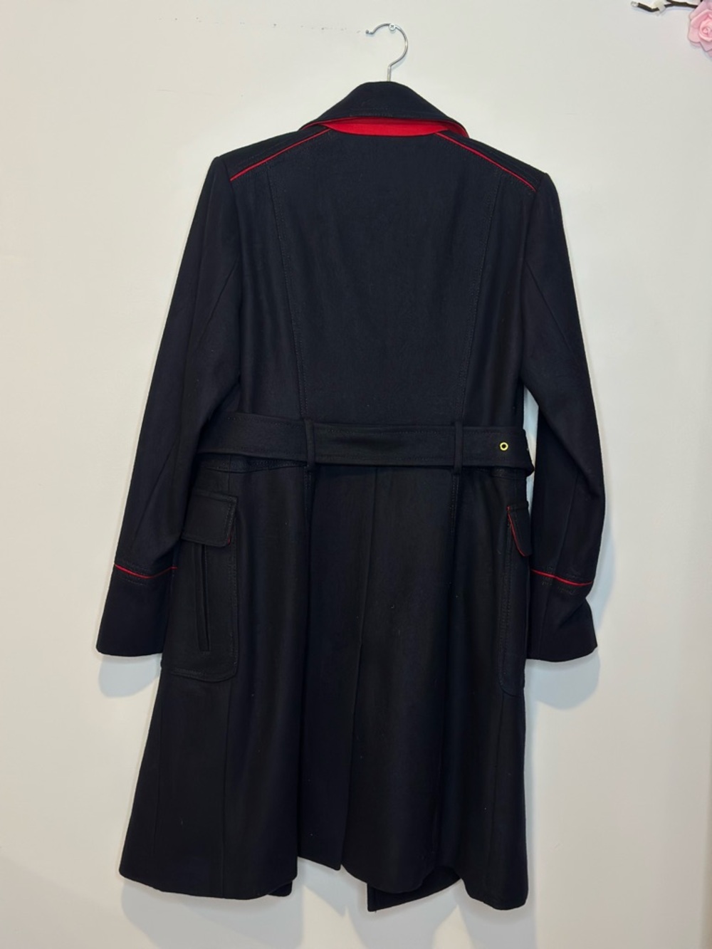 Vince Camuto Wool Navy Double-Breasted Trench Coat with Red Trim Sz S like new - Picture 10 of 12